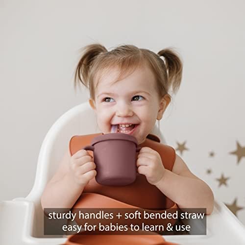 כוס קש סיליקון של טוטאהה לתינוק | ספל ספי לתינוקות 6-12-18 חודשים | SIP-N-SNACK LID 2-in-1 כוס מעבר מבקבוק | כוסות אימונים פתוחות עם ידית